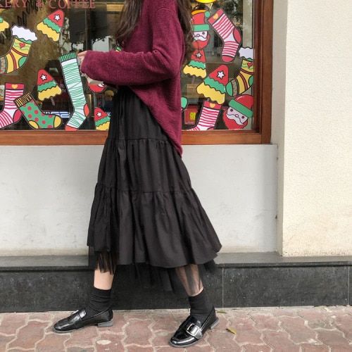 Women's Skirts Harajuku Korean Style Maxi Skirt For Teenagers High Waist Skirt